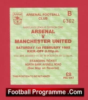 Arsenal v Manchester United 1992 – Football Ticket