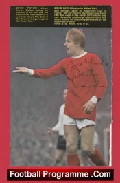 Manchester United Denis Law Signed Magazine Picture 1970s