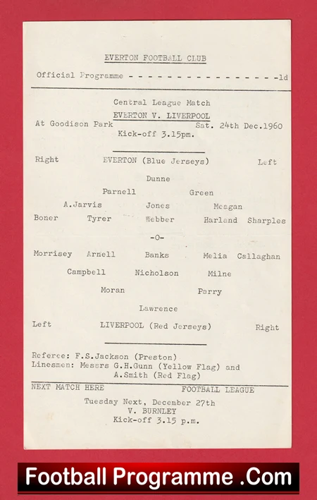 Everton v Liverpool 1960 - Reserves Match Single Sheet - Image 2