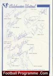 Colchester United Football Club Multi Autographed Signed Team 1991 1992