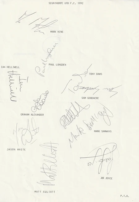 Scunthorpe United Football Club Multi Autographed Signed Team 1992 - Image 2
