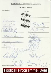 Birmingham City Football Club Multi Autographed Signed Team 1995 1996