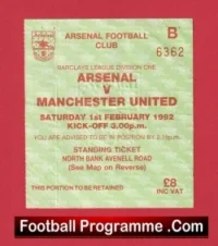 Arsenal v Manchester United 1992 – Football Ticket