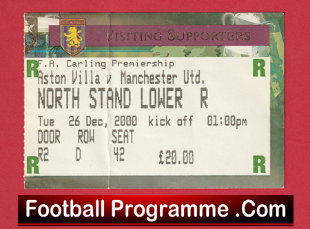 Aston Villa v Manchester United 2000 - Football Ticket - Image 2