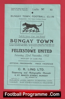 Bungay Town v Felixstowe United 1952 - 1950s Suffolk Senior Cup - football programme