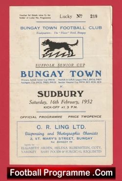 Bungay Town v Sudbury Town 1952 - 1950s - football programme