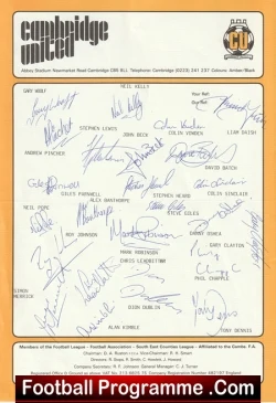 Cambridge United Football Club Multi Autographed Signed Team 1990 1991 - football programme