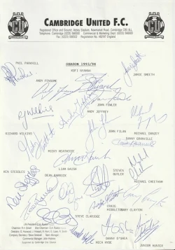 Cambridge United Football Club Multi Autographed Signed Team 1993 1994 - football programme