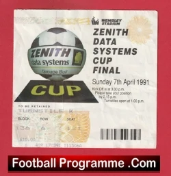 Crystal Palace and Everton 1991 - Full Members Cup Final Ticket Wembley - football memorabilia