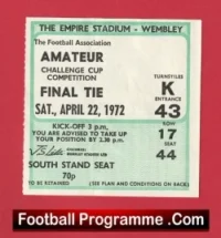 Enfield v Hendon 1972 – Amateur Cup Final Ticket Wembley