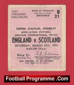 England v Scotland 1954 - Football Ticket Wembley - football memorabilia