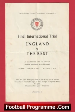 England v The Rest 1963 - Schoolboys at Cambridge City FC - football programme