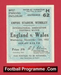 England v Wales 1952 – Football Ticket Wembley