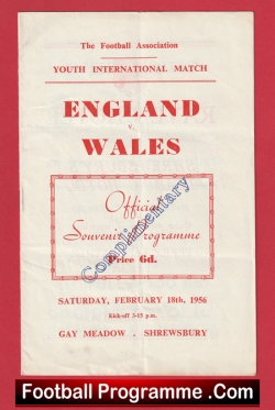 England v Wales 1956 - Youth International at Shrewsbury - football programme