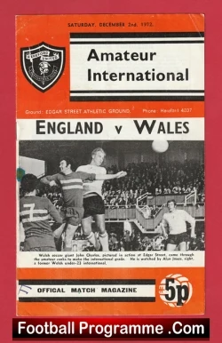 England v Wales 1972 - Amateur International at Hereford - football programme