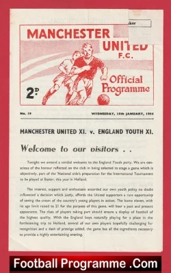Manchester United v England 1964 - Youth Match at Old Trafford - football programme