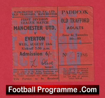Manchester United v Everton 1969 - Man Utd Football Match Ticket - Image 2