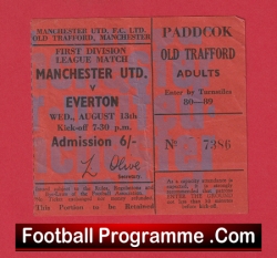 Manchester United v Everton 1969 - Man Utd Football Match Ticket - football memorabilia