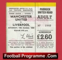 Manchester United v Liverpool 1985 – Football Match Ticket