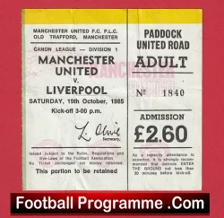 Manchester United v Liverpool 1985 - Football Match Ticket - football memorabilia