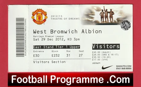 Manchester United v WBA 2012 - Match Ticket - Image 2