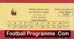 Runcorn v Woking 1994 - FA Trophy Cup Final Wembley Security Pass Ticket - football memorabilia