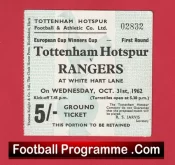 Tottenham Hotspur v Glasgow Rangers 1962 – ECWC Football Ticket