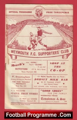 Weymouth v Chippenham Town 1954 - to clear - football programme