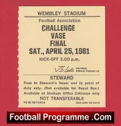 Willenhall Town v Whickham 1981 – Challenge Vase Cup Final Ticket Wembley