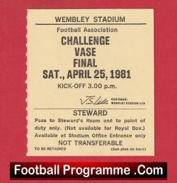 Willenhall Town v Whickham 1981 - Challenge Vase Cup Final Ticket Wembley - football memorabilia