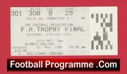 Wycombe Wanderers v Kidderminster Harriers 1991 - FA Trophy Cup Final Ticket Wembley - football memorabilia