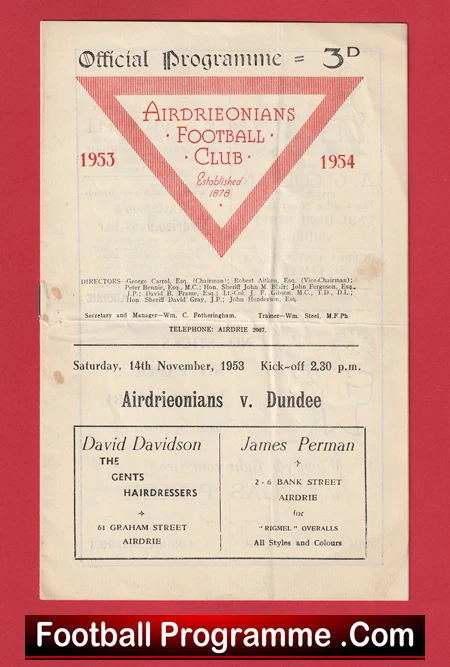 Airdrieonians Aidrie v Dundee 1953 - Scottish Football Programme - Image 2