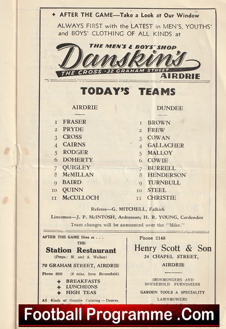 Airdrieonians Aidrie v Dundee 1953 - Scottish Football Programme - Image 3