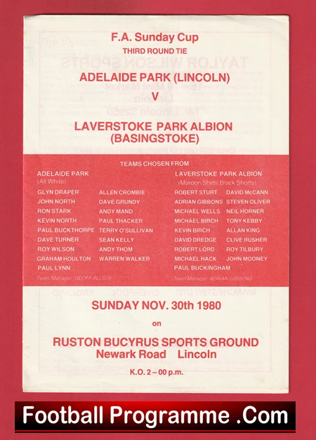 Adelaide Park v Laverstoke Park Albion 1980 - Sunday Cup - Image 2