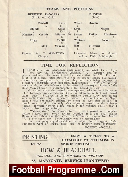 Berwick Rangers v Dundee 1951 - 1950s Football Programmes - Image 3