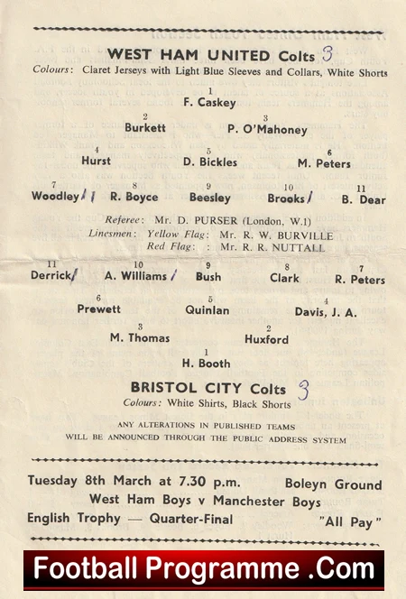 West Ham United v Bristol City 1960 - Youth Team + Geoff Hurst - Image 3