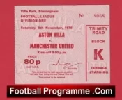 Aston Villa v Manchester United 1976 – Football Ticket