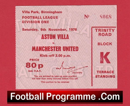 Aston Villa v Manchester United 1976 - Football Ticket - Image 2