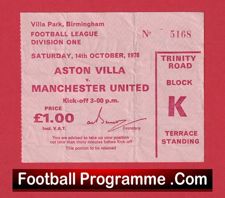 Aston Villa v Manchester United 1978 - Football Ticket - Image 2