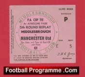 Middlesbrough v Manchester United 1972 FA Cup Replay Match Ticket