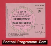 Middlesbrough v Manchester United 1972 FA Cup Replay Match Ticket