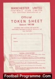 Manchester United Official Man Utd Token Sheet 1967 – 1968