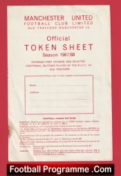 Manchester United Official Man Utd Token Sheet 1967 – 1968