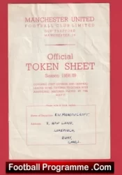Manchester United Official Token Sheet 1958 – 1959 Man Utd