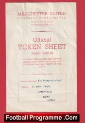 Manchester United Official Token Sheet 1958 – 1959 Man Utd