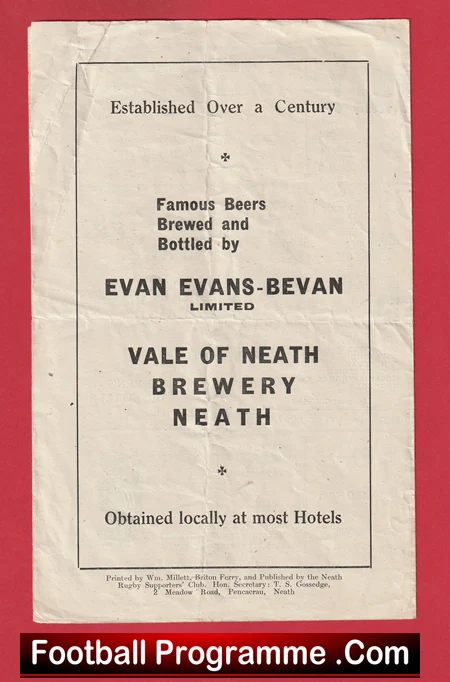 Penarth Rugby v Neath 1946 - 1940's Old Rugby Programme - Image 4