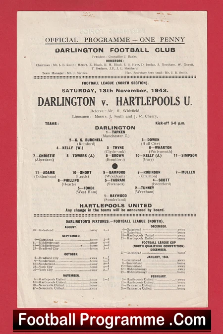 Darlington v Hartlepool United 1943 - Old Football Programme - Image 2