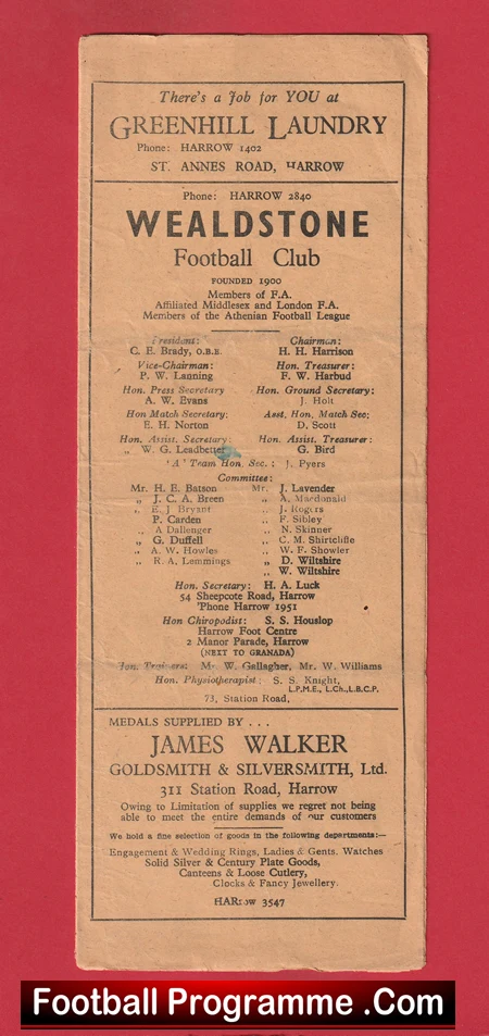 Wealdstone v Hendon 1948 - Athenian Football League - Image 2