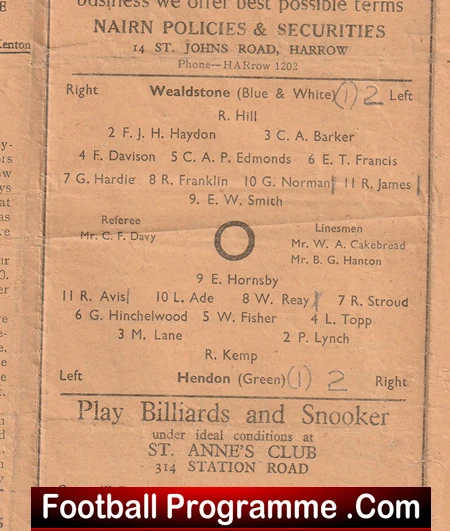Wealdstone v Hendon 1948 - Athenian Football League - Image 3