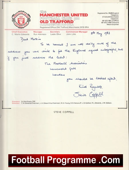 Manchester United Official Headed Letter by Steve Coppell 1983 - Image 2